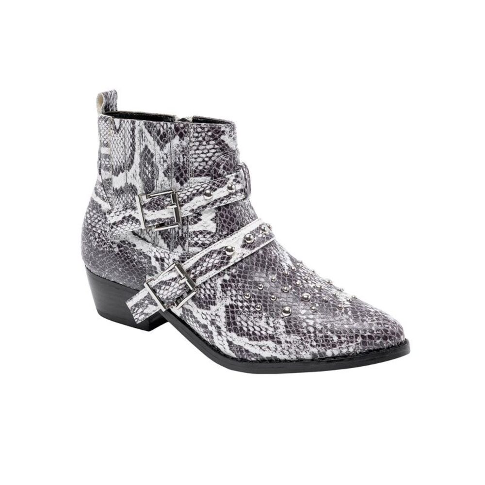 JANE AND THE SHOE Womens Black Snake Print Cindy Toe Block Heel Western Boot 8